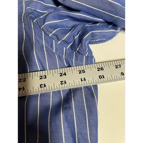 Ralph Lauren Yarmouth Blue Stripe 100% Cotton Long Sleeve Shirt 16.5 Large - Picture 6 of 8